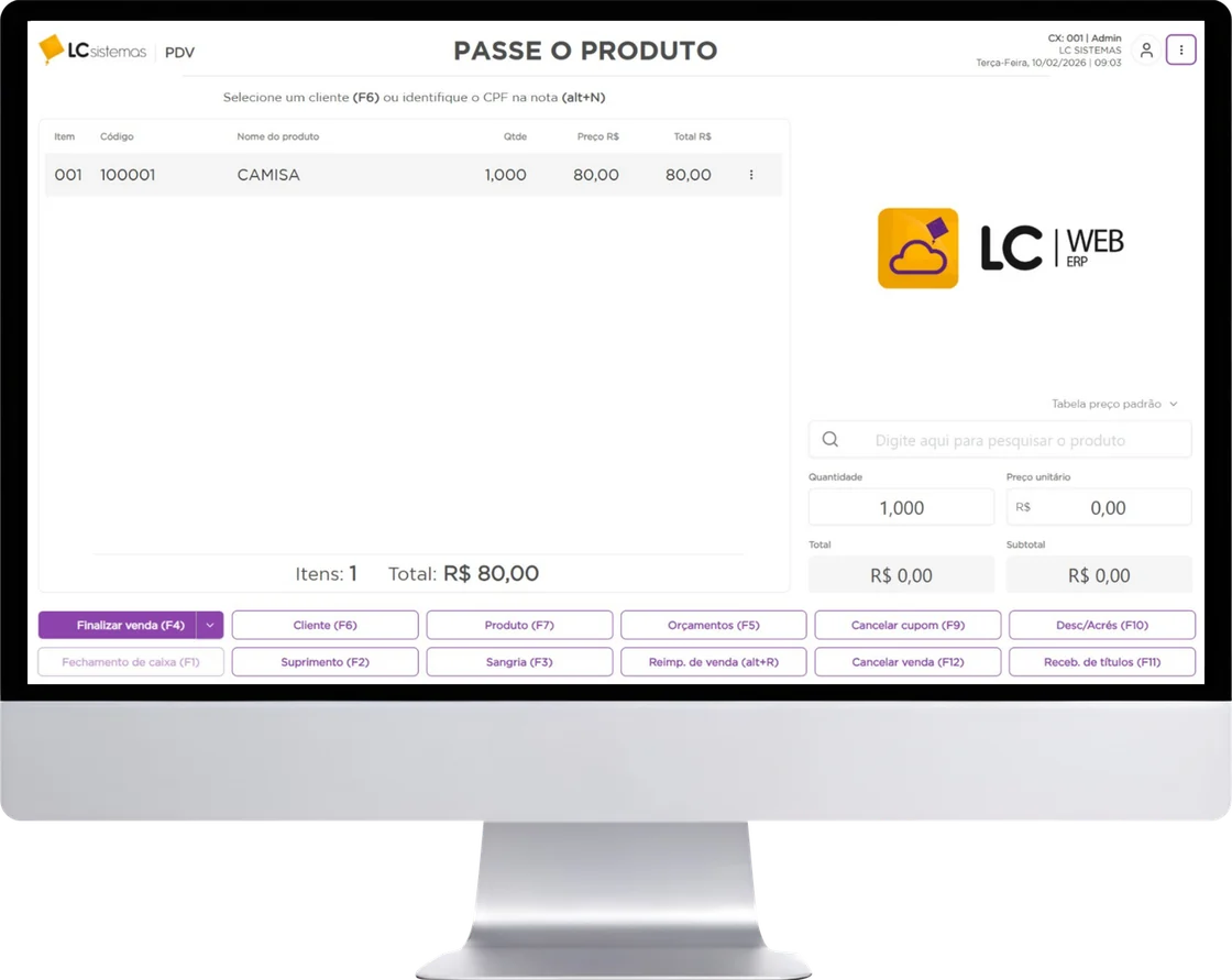 Tela do sistema LC WEB